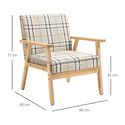 HOMCOM Modern One Seater Sofa for Living Room, Linen Fabric Small Couch with Rubber Wood Frame, Armrests, Lattice Pattern, Upholstered Armchair, Beige 