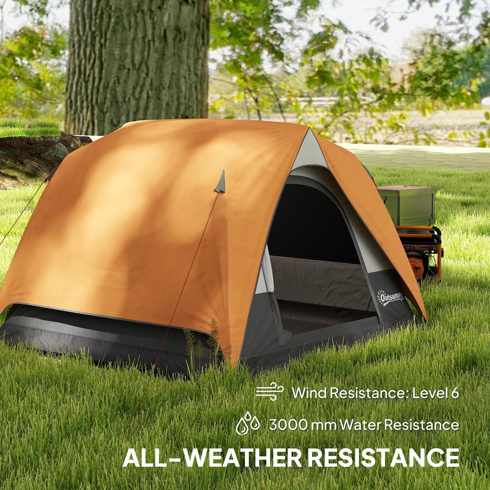 Outsunny 3-4 Person Camping Tent, Easy Set Up Waterproof Dome Tent with Sewn-in Groundsheet, Mesh Windows, Pocket and Hook for Camping, Hiking, Backpacking, Orange and Grey 