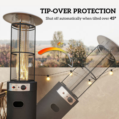 Outsunny 11 KW Freestanding Gas Patio Heater, Adjustable Outdoor Garden Propane Heater with Tip-Over Switch, Wheels, Pulse Ignition, Tank Room with Openable Door, Black 