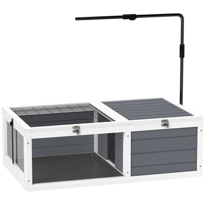 PawHut Tortoise Table with Adjustable Lamp Holder, Wooden Tortoise House w/ Openable Lids, Pull-Out Trays - Grey 