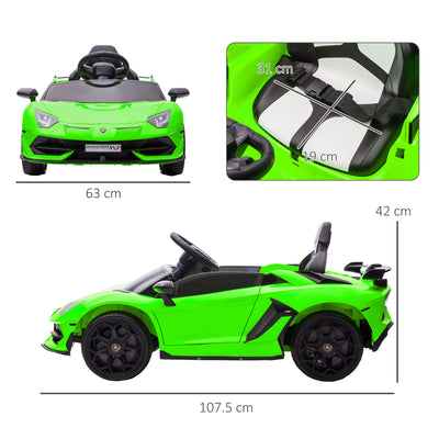 HOMCOM Lamborghini Licensed 12V kids Electric Car w/ Butterfly Doors, Remote, Music, Horn, Suspension - Green 