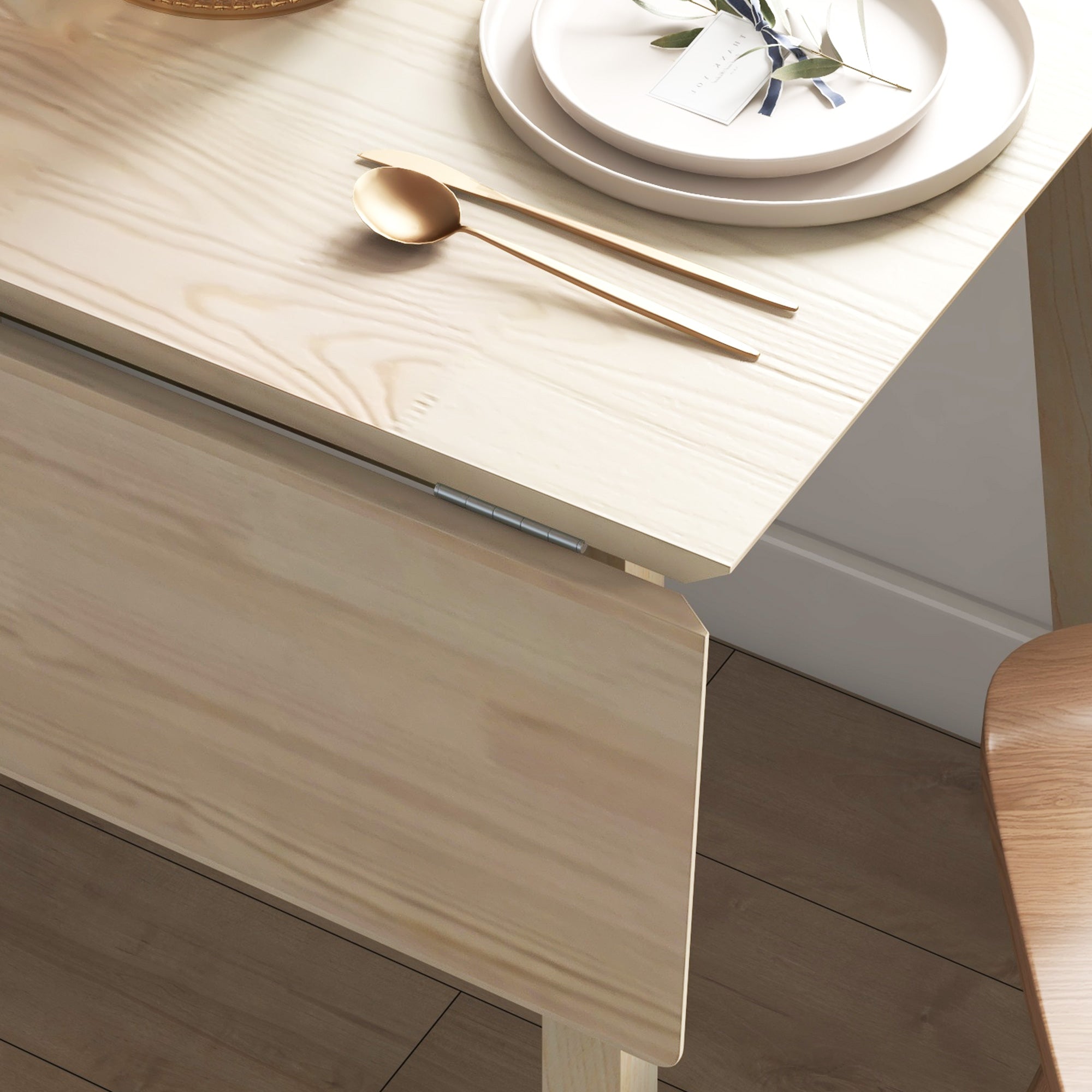 HOMCOM Solid Wood Folding Dining Table, Drop Leaf Table for 2-4 People,  Rectangle Kitchen Table for Small Space, Natural Wood Finish
