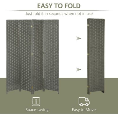 HOMCOM 4-Panel Room Dividers, Wave Fibre Freestanding Folding Privacy Screen Panels, Partition Wall Divider for Indoor Bedroom Office, 170\'c2\'a0cm, Grey 