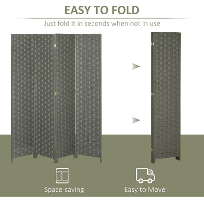 HOMCOM 4-Panel Room Dividers, Wave Fibre Freestanding Folding Privacy Screen Panels, Partition Wall Divider for Indoor Bedroom Office, 170\'c2\'a0cm, Grey