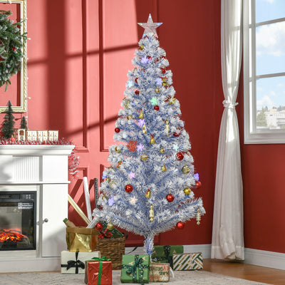HOMCOM 6FT Artificial Fibre Optic Christmas Tree Seasonal Decoration w/ LED Lights Pre-Lit Easy Store White Blue 