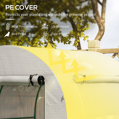 Outsunny Walk in Polytunnel Greenhouse, Green House for Garden with Roll-up Window and Door, 1.8 x 1.8 x 2 m, White 
