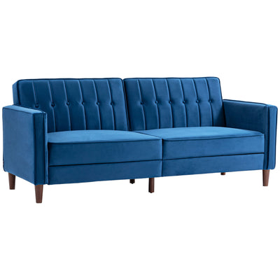 HOMCOM Velvet-Feel Three-Seater Sofa Bed - Blue 