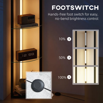 HOMCOM LED Floor Lamp with Shelves, Dimmable Standing Lamp with Foot Switch for Living Room, Bedroom, Black 