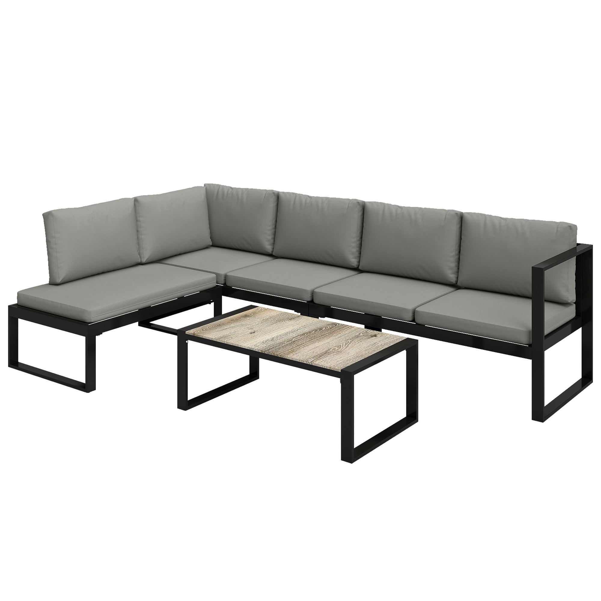 Outsunny 4 Piece Garden Furniture Set, Garden Sofa Set with 2 Loveseats, Armless Chair, Coffee Table for Balcony, Dark Grey 