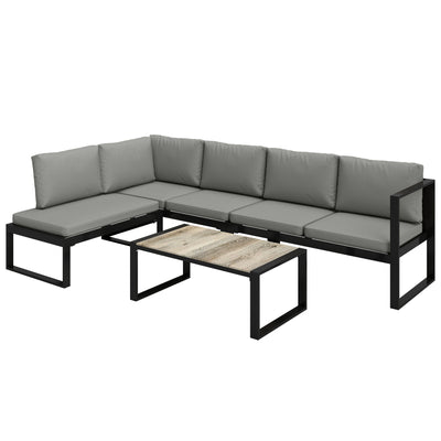 Outsunny 4 Piece Garden Furniture Set, Garden Sofa Set with 2 Loveseats, Armless Chair, Coffee Table for Balcony, Dark Grey 