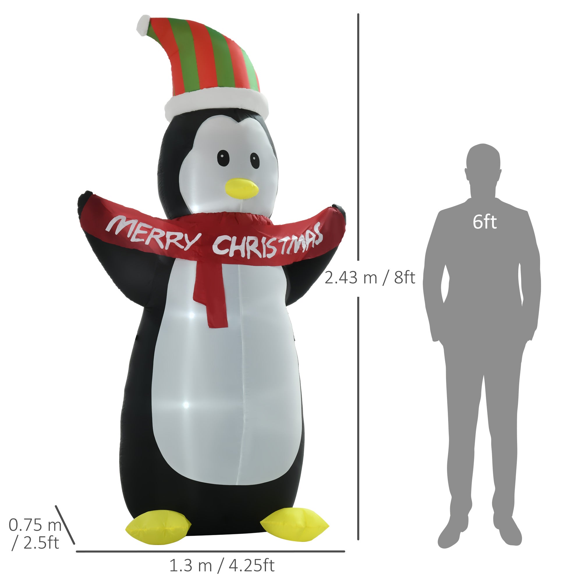HOMCOM 8ft Inflatable Penguin & Christmas Banner Decoration w/ Inner LED Lights Indoor Outdoor Weather-Resistant Shell Fun Cute 