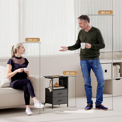 HOMCOM Bedside Table with Charging Station - Black 
