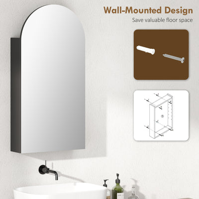 HOMCOM Arched Bathroom Mirror Cabinet with Adjustable Glass Shelves - Black 