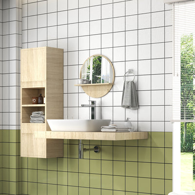 kleankin 45cm Round Home Mirror, with Shelf - Natural Wood Effect 