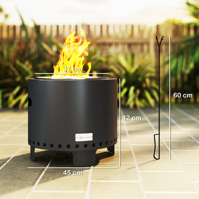 Outsunny Smokeless Steel Fire Pit, with Poker - Grey 