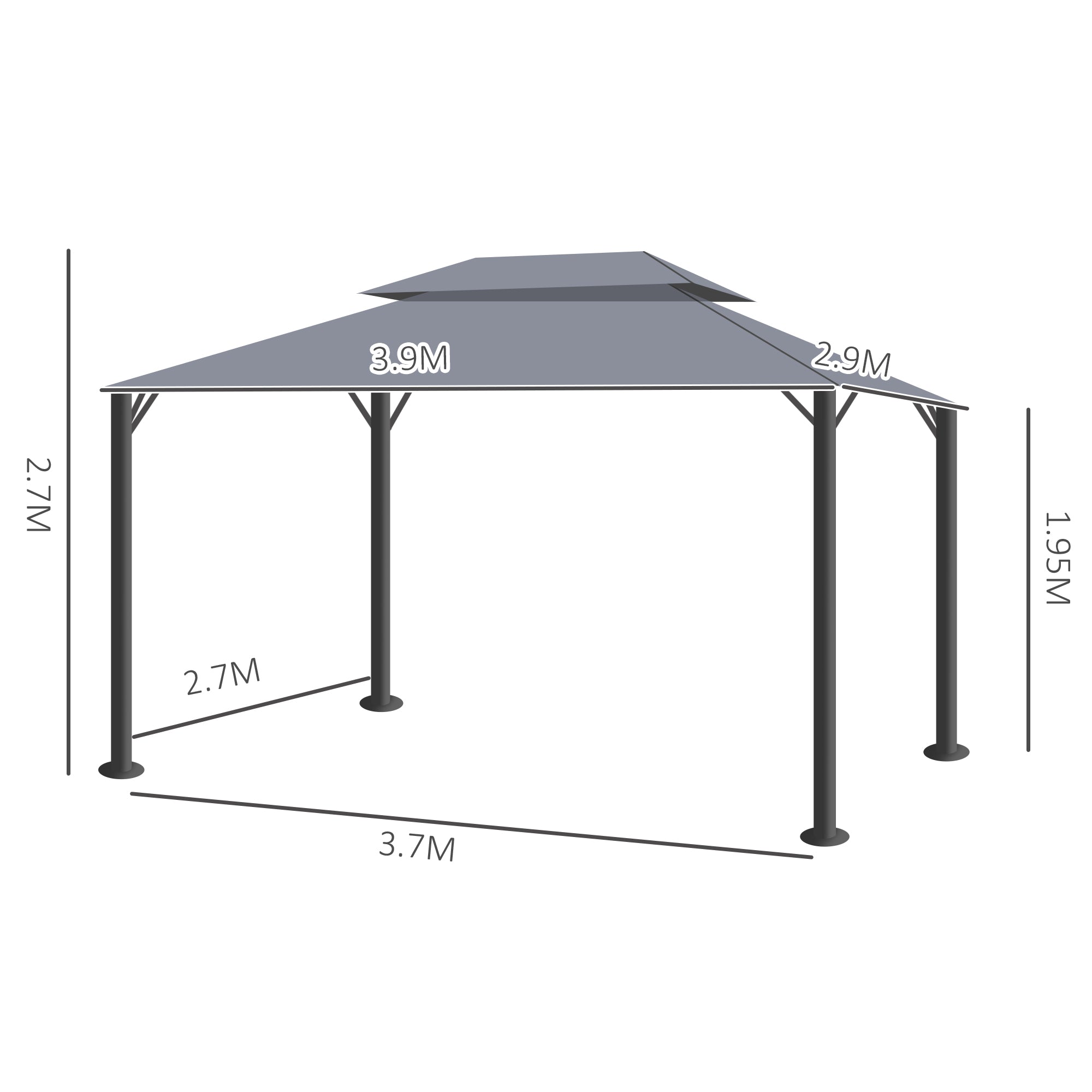 Outsunny 3 x 4m Aluminium Garden\'c2\'a0Gazebo, Marquee Canopy Shelter Pavilion Party Tent with Nets and Curtains for Garden and Deck, Dark Grey