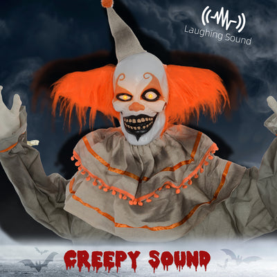HOMCOM 6' Orange Clown Halloween Animatronic, with Glowing Eyes 