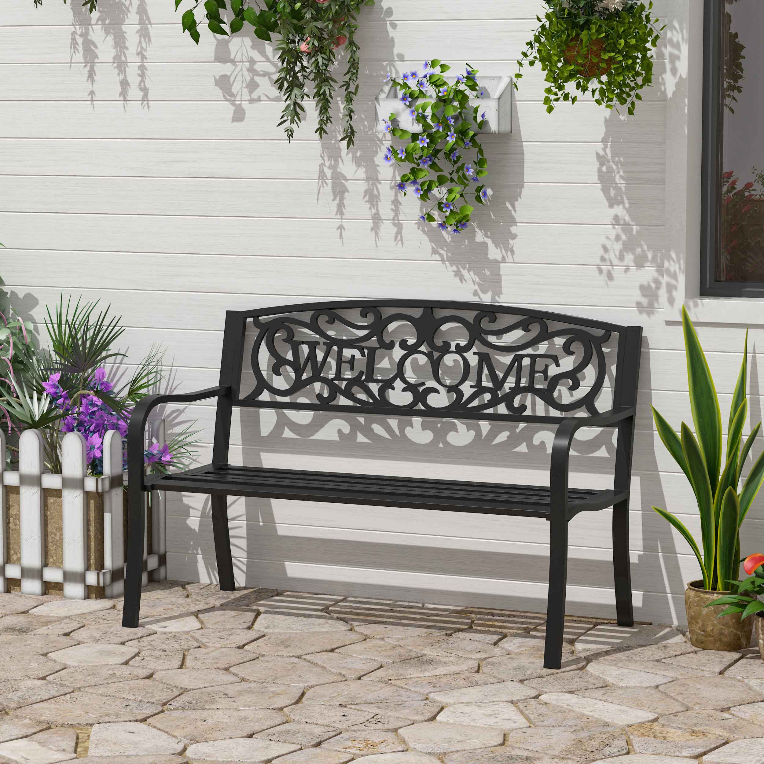 Outsunny 126Lx60Wx85H cm Steel Bench-Black 