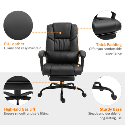 Vinsetto 6-Point Massage Office Chair, PU Leather Desk Chair with Adjustable Height and Footrest for Home Office, Black 