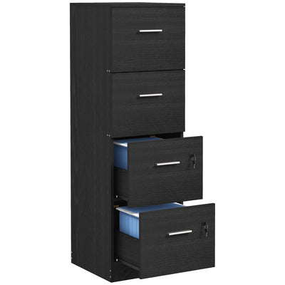 HOMCOM Four-Drawer Lockable Filing Cabinet - Black Wood Effect 