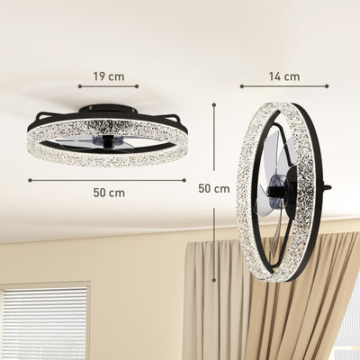HOMCOM Ceiling Fan with Lights, Dimmable LED Mount Ceiling Fan Light with Remote App Control for Bedroom, Black 