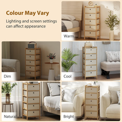 HOMCOM Chest of Drawers, 5 Fabric Drawers Narrow Dresser with Bamboo Frame, Cream White 