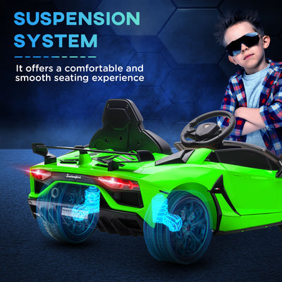 HOMCOM Lamborghini Licensed 12V kids Electric Car w/ Butterfly Doors, Remote, Music, Horn, Suspension - Green 
