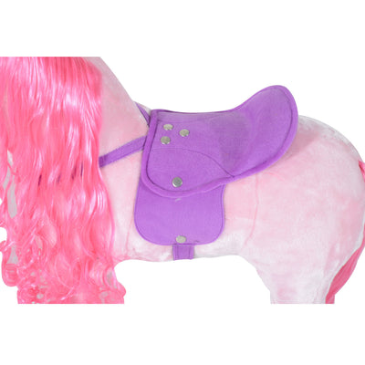 HOMCOM Plush Walking Horse Ride On Toy with Wheels and Realistic Sounds Rocking Horse for Girls Boys 3+ Years Old, 50cm Tall, Pink 