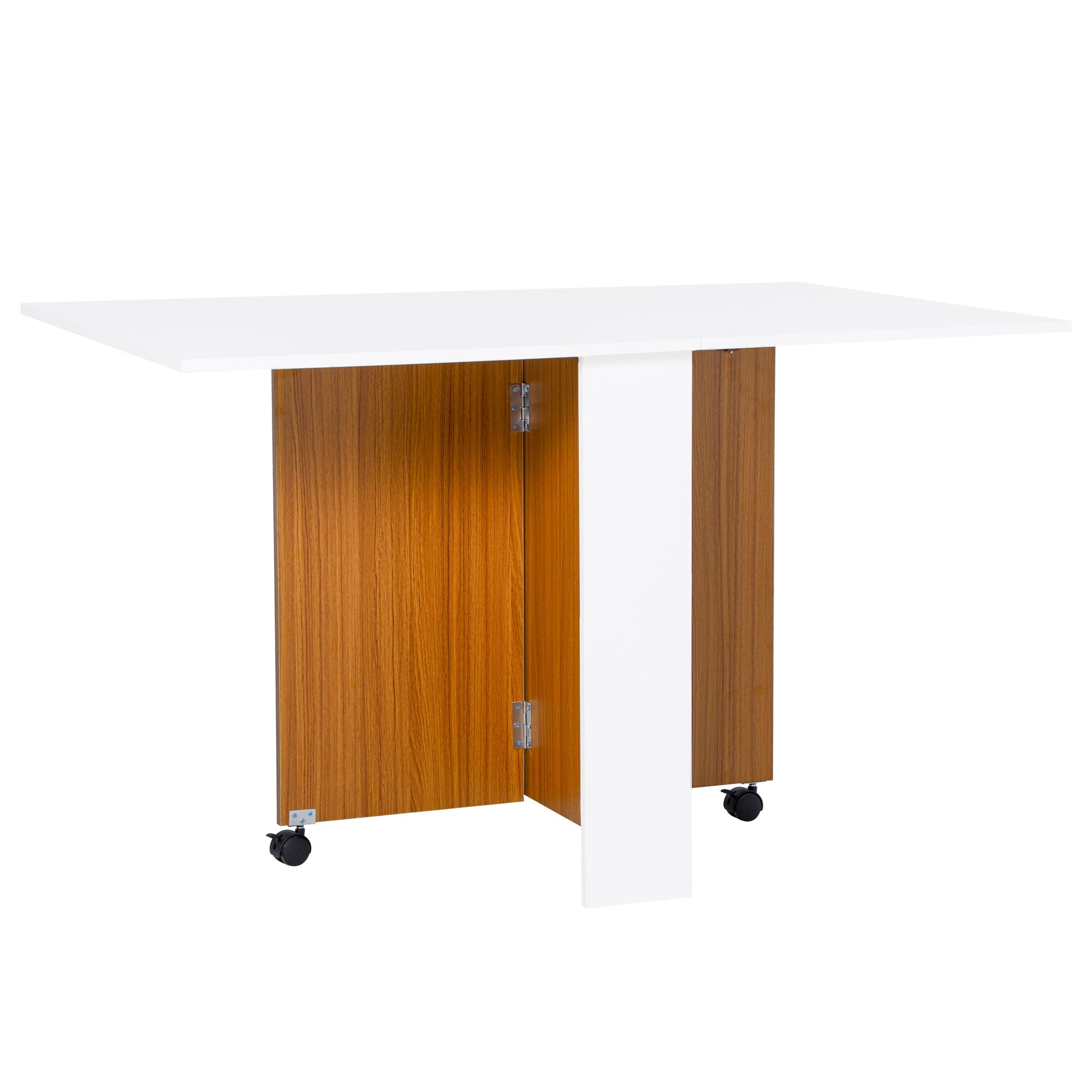 HOMCOM Folding Dining Table Writing Desk Workstation w/ Casters Teak Colour, White 