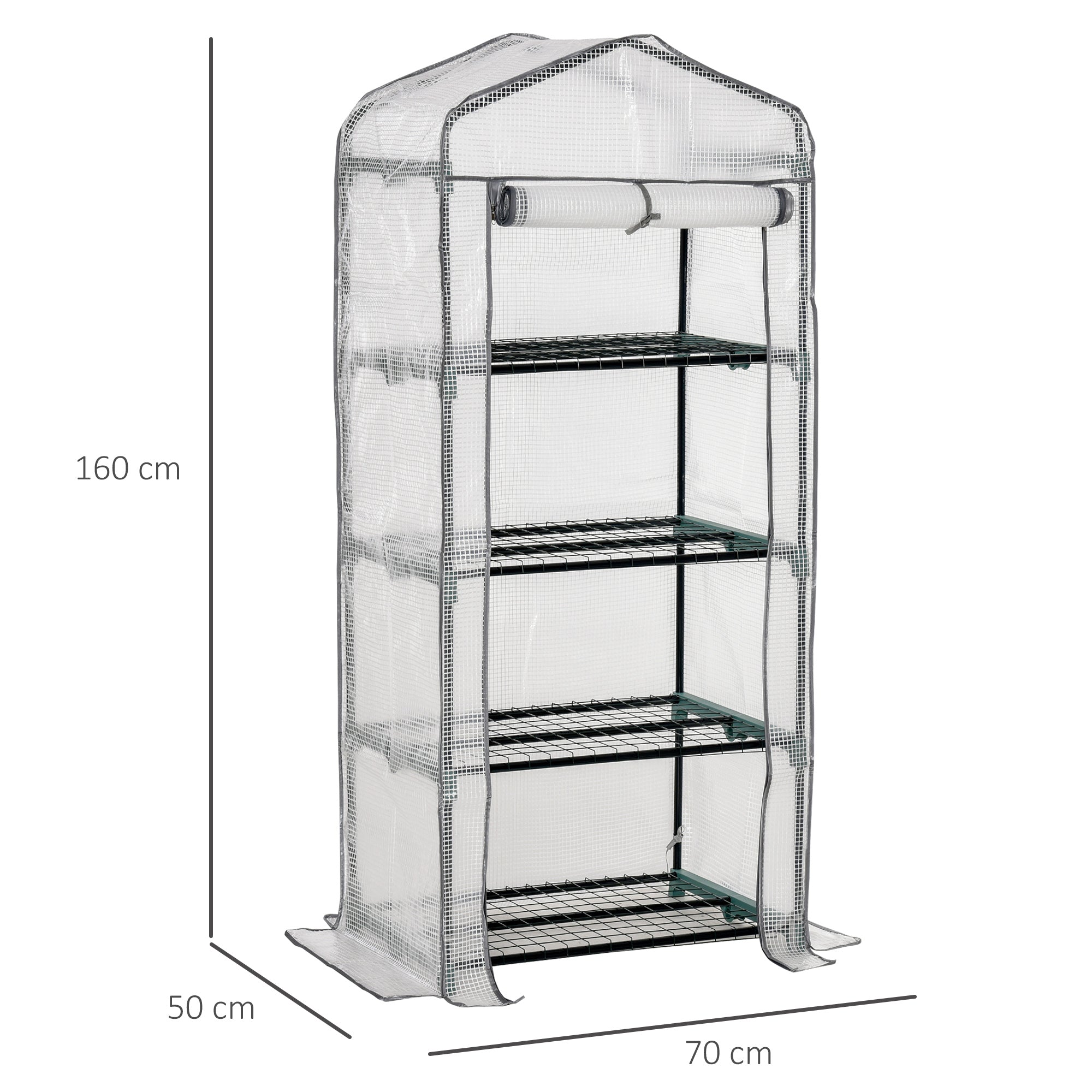 Outsunny 4 Tiers Mini Portable Greenhouse Compact Plant Grow Shed Metal Frame PE Cover 160H x 70L x 50Wcm 