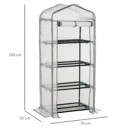 Outsunny 4 Tiers Mini Portable Greenhouse Compact Plant Grow Shed Metal Frame PE Cover 160H x 70L x 50Wcm 