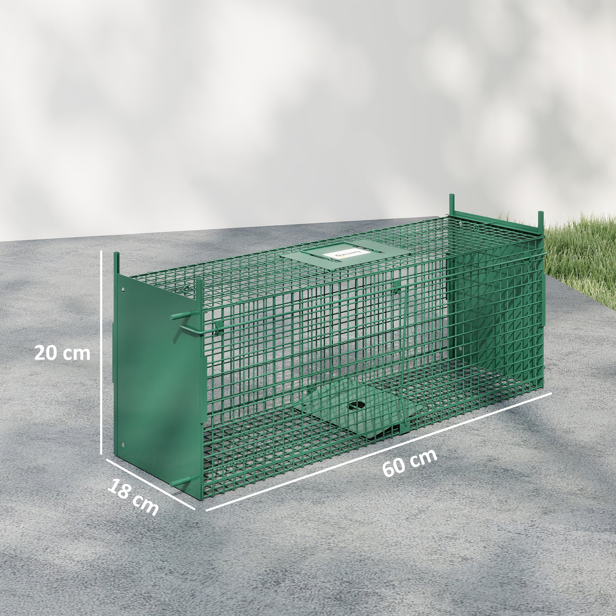 Outsunny Animal Trap Cage, Humane Rat Trap with Double Doors, Squirrel Trap for Indoors & Outdoors, Catch and Release Mice, Rats, Rodents, 60 x 18 x 20 cm, Green 