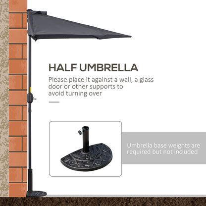 Outsunny 3(m) Half Parasol Semi Round Umbrella Patio Metal Frame Crank Handle for Balcony-- NO BASE INCLUDED, Grey 