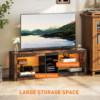 HOMCOM TV Stand Cabinet with LED Lights and Remote Control for TVs up to 65", Entertainment Centre with Storage Shelves and Compartment, Rustic Brown 