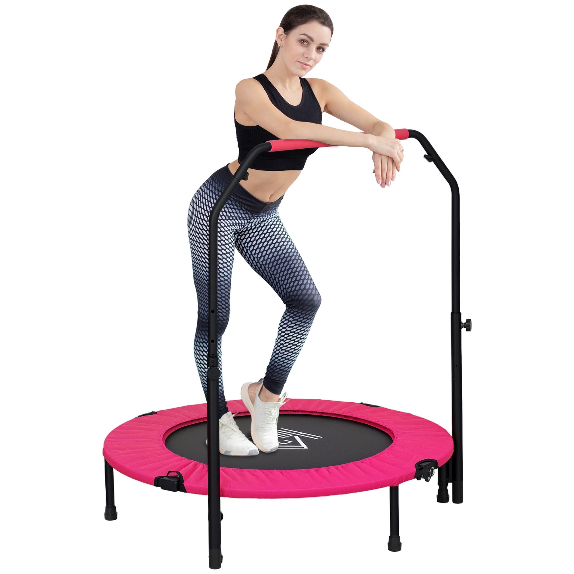 HOMCOM 40" Foldable Mini Fitness Trampoline, with Adjustable Foam Handle, Pink 