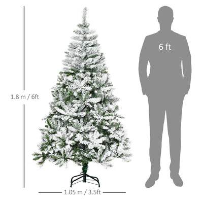 HOMCOM 6 Ft Snow Flocked Artificial Christmas Tree Xmas Pine Tree with Realistic Branches, Auto Open and Steel Base, Green 