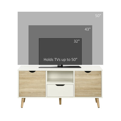 HOMCOM TV Unit Cabinet for TVs up to 50 Inches, TV Stand with Storage Cabinets and Drawer for Living Room and Bedroom, Natural 