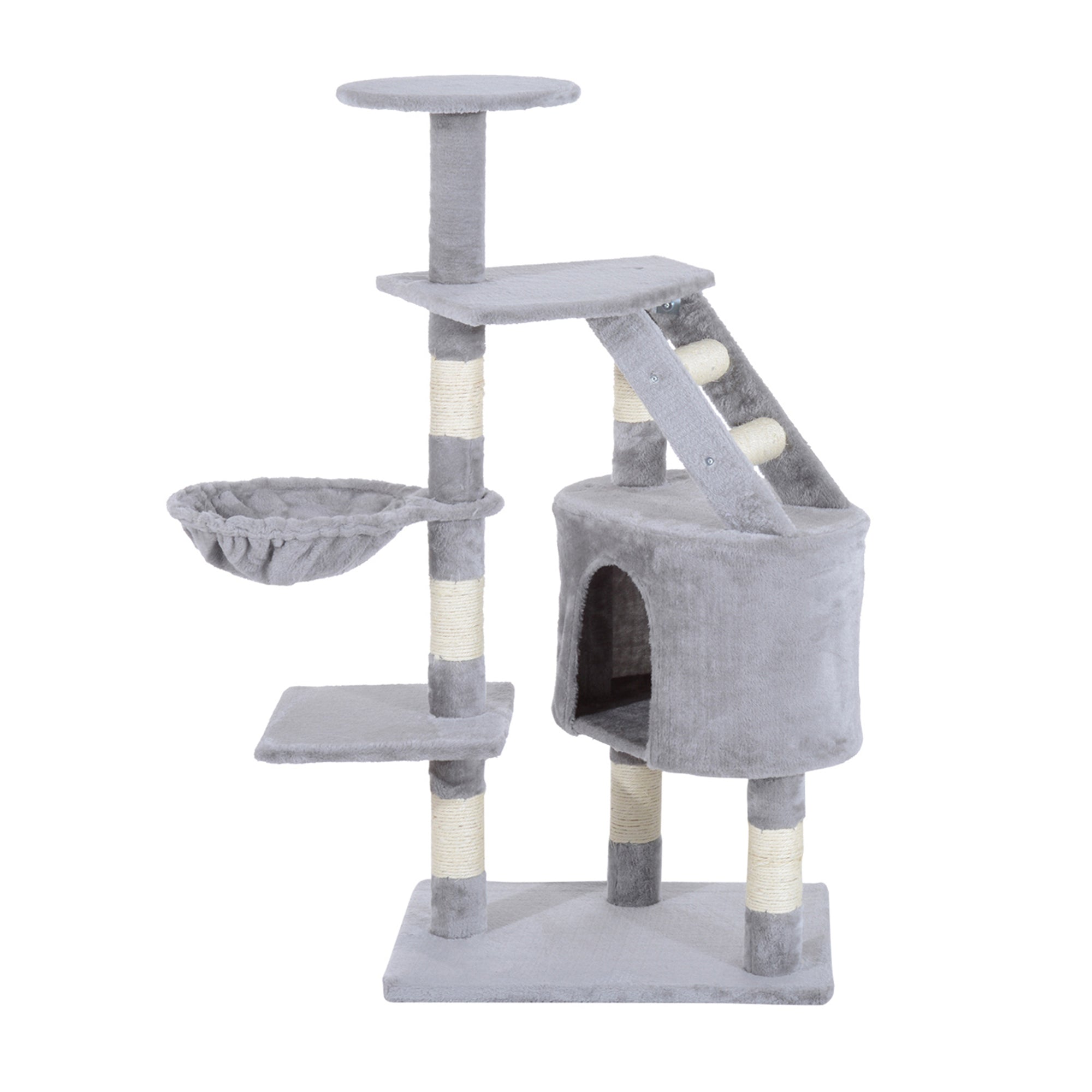 PawHut Cat Tree for Indoor Cats Kitten Scratching Post Scratch Scratcher Climb Activity Center Play House Pet Furniture 125cm (Grey) 