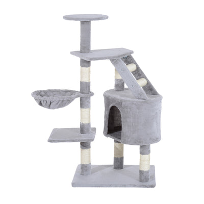 PawHut Cat Tree for Indoor Cats Kitten Scratching Post Scratch Scratcher Climb Activity Center Play House Pet Furniture 125cm (Grey) 