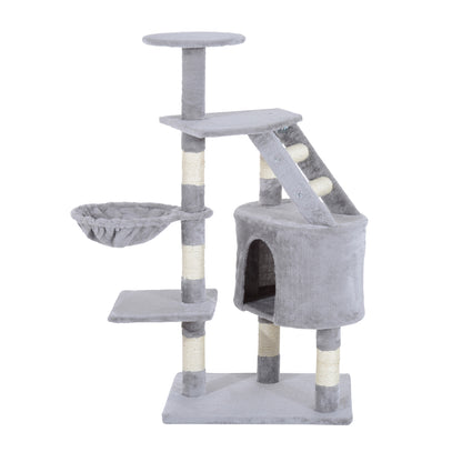 PawHut Cat Tree for Indoor Cats Kitten Scratching Post Scratch Scratcher Climb Activity Center Play House Pet Furniture 125cm (Grey) 