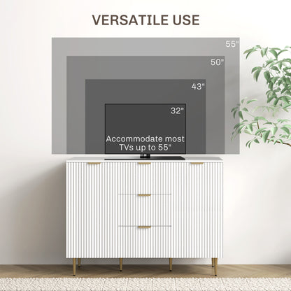 HOMCOM Sideboard Buffet Cabinet, Modern Kitchen Storage Cabinet with 3 Drawers and Adjustable Shelves, Living Room Cabinet with Metal Legs for Hallway, White 
