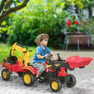 HOMCOM Kids Children Pedal Go Kart Ride On Toy Car Excavator Tractor w/ Moving Bucket Steering Wheel Removable Digger For 3 - 6 Years 