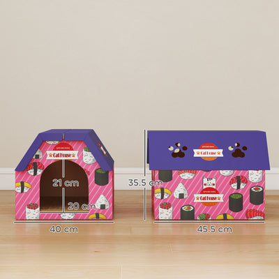 PawHut Cat Scratching Board, 2-in-1 Cardboard Cat House and Hideaway for Indoor Cats, Pink 
