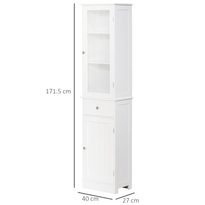 kleankin Bathroom Storage Cabinet with 3-tier Shelf Drawer Door, Floor Cabinet Free Standing Tall Slim Side Organizer Shelves, White 