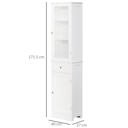 kleankin Bathroom Storage Cabinet with 3-tier Shelf Drawer Door, Floor Cabinet Free Standing Tall Slim Side Organizer Shelves, White 
