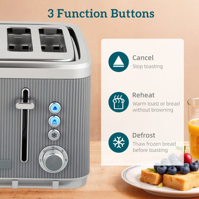 HOMCOM Electric Stainless Steel Kettle and Toaster Set, 3000W 1.7L UK Strix Thermostat Fast Boil Kettle w/ Limescale Filter, Cool Touch Body, 4 Slice Toaster with 7 Browning Levels, Crumb Tray, Grey 