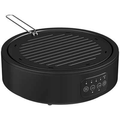 HOMCOM Electric Ceramic Hob with Grill Plate, Multifunctional 36cm Plug in Electric Hob with 4 Heat Levels for All Type Pot 