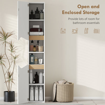 HOMCOM Tall Slim Bathroom Cabinet with 2 Doors, 2 Shelves - White 