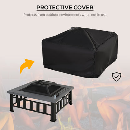 Outsunny Metal Large Firepit Outdoor Square Fire Pit Brazier w/ Rain Cover, Lid, Log Grate, Poker for Backyard, Camping, BBQ, Bonfire, Wood Burning Stove, 86 x 86 x 54cm, Black 