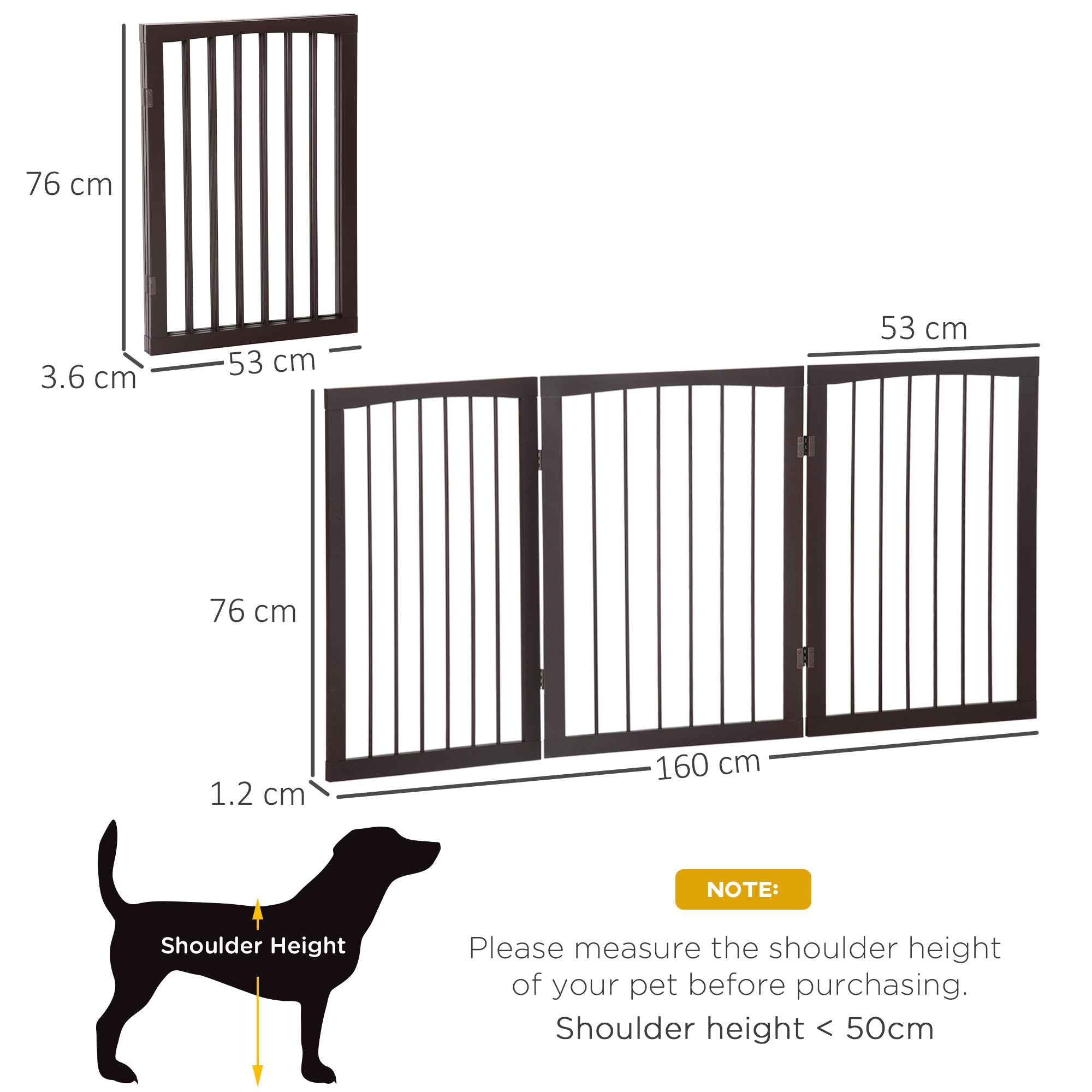 PawHut 3 Panel Stair Gate Foldable Dog Door Gate Indoor Free Standing Safety Gate Pet Barrier 76cm Height 